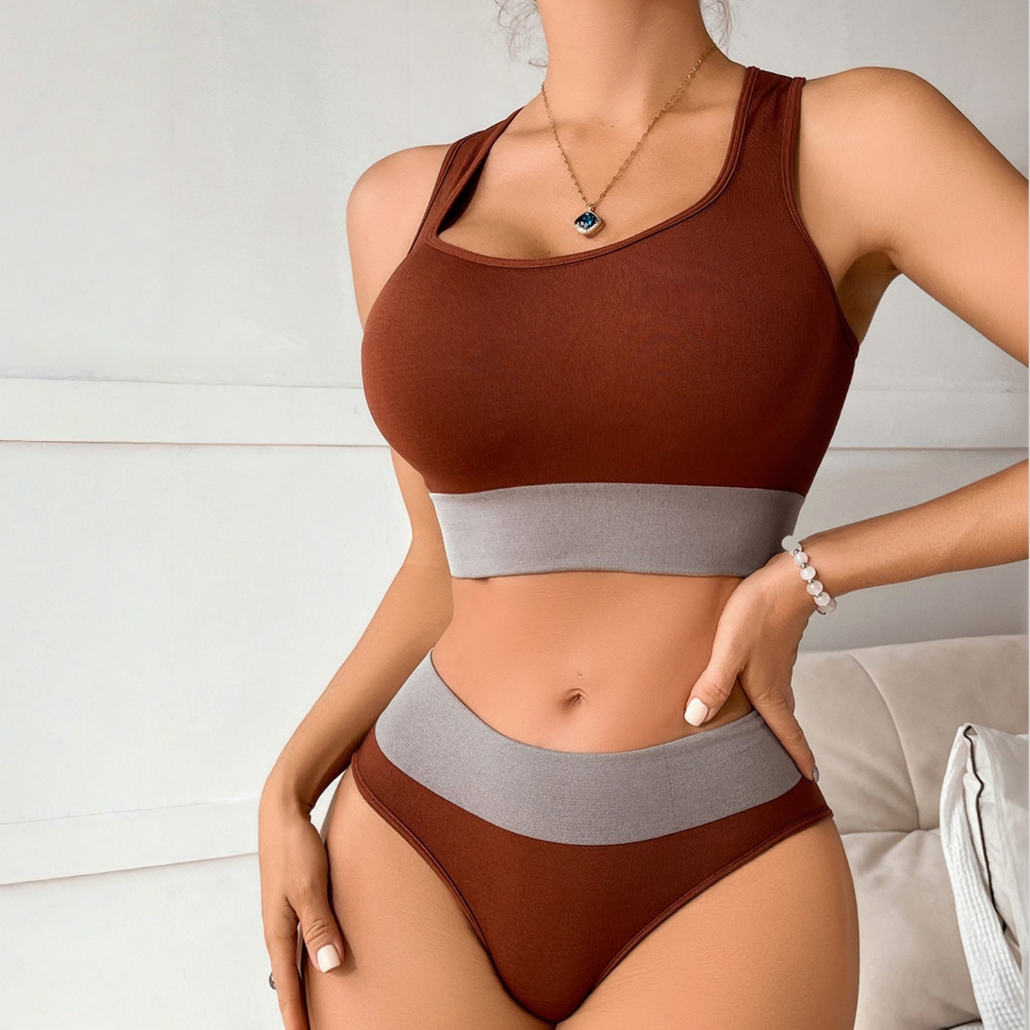 Womens Racing Vest Bra Sets Seamless Solid Color Sweatshirt & Pant Set